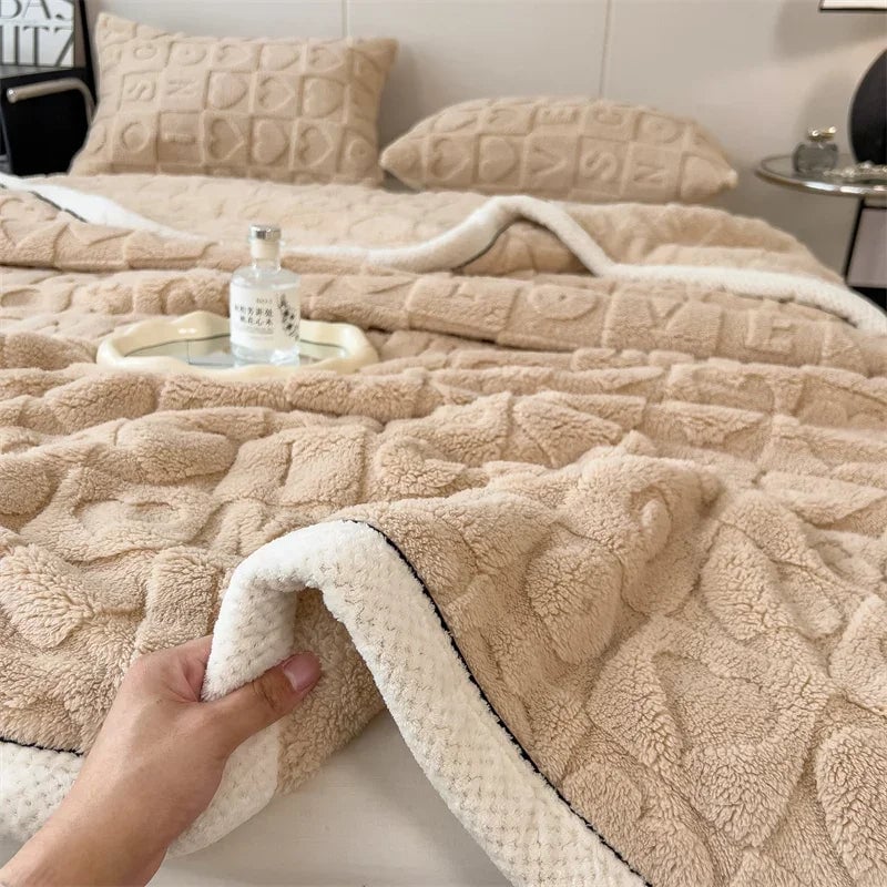 Winter Fleece Heart Plush Blanket - Soft Thick Bed Sofa Single Double