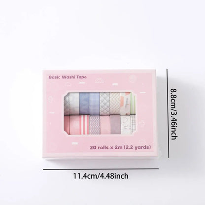 20 Rolls Thin Washi Tape Set - Simple Masking Tape for DIY Crafts