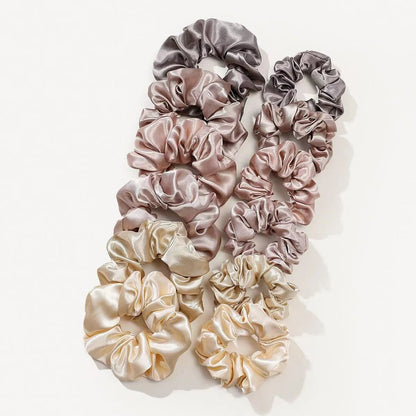 12pc Mixed Color Satin Hair Rings Elastic Ponytail Holders Women