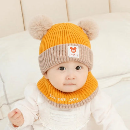 Baby Winter Hat Scarf Set - Bear Ear Knitted Crochet Beanie Cap