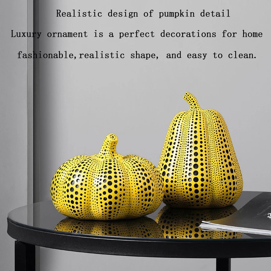 Yellow Wave Point Owl Pumpkin Figurine - Bird Statue Ornament Decor