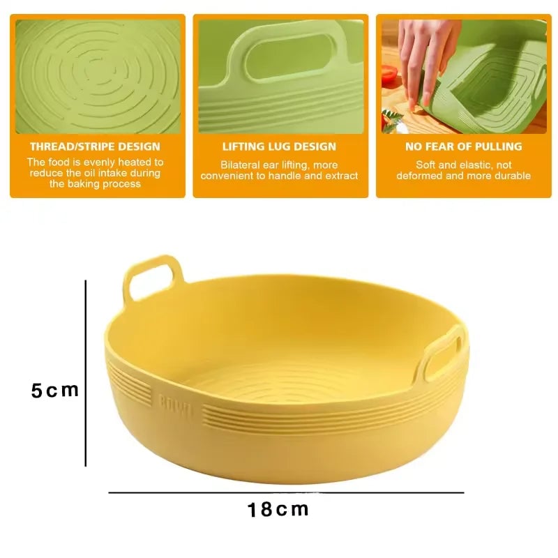 Silicone Air Fryer Liners Round Square Reusable Non-Stick Pot Bowl