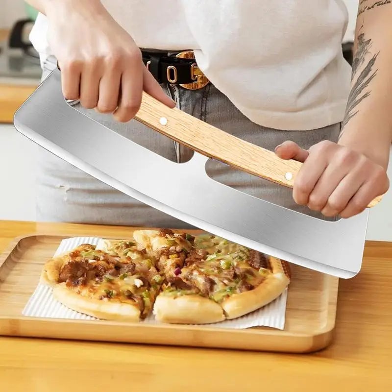 Stainless Steel Pizza Cutter with Wooden Handle - Sharp Wheel Slicer
