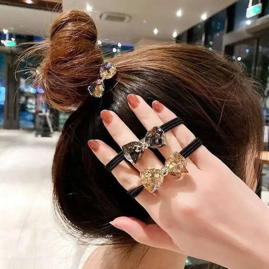 Diamond Bow Elastic Hair Bands - Sparkly Hair Ties for Women Girls