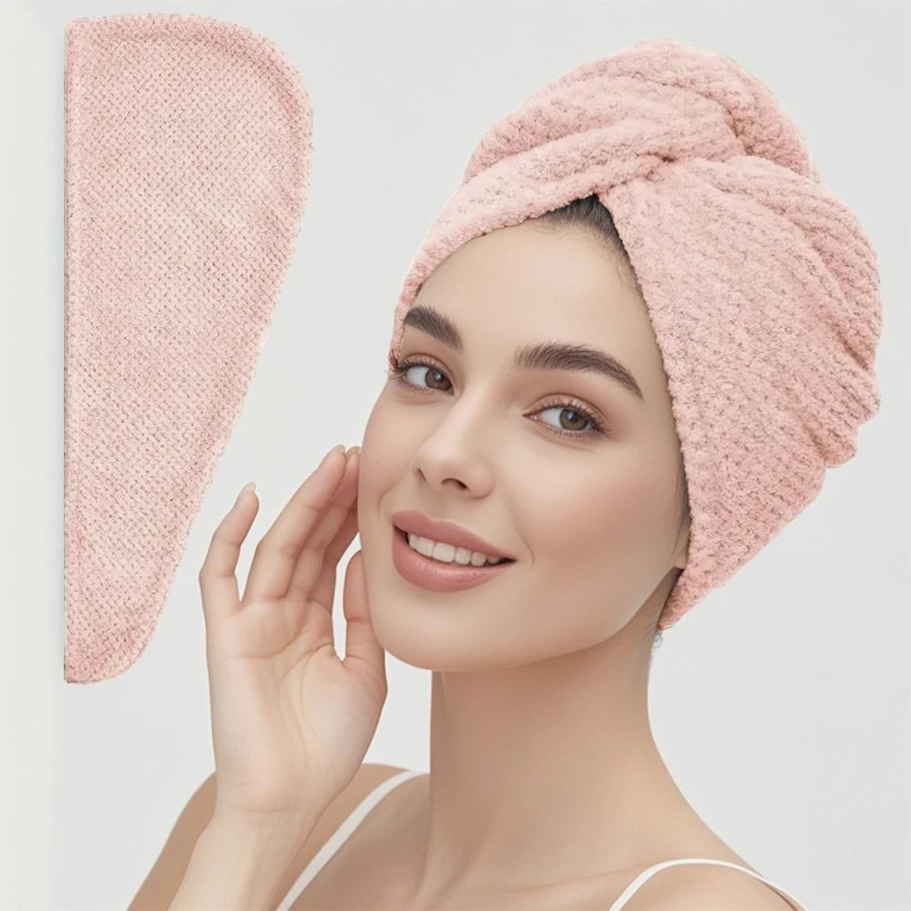 Women Hair Towel Wrap with Button - Quick Dry Absorbent Cap 9.8x25.5