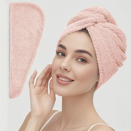 Women Hair Towel Wrap with Button - Quick Dry Absorbent Cap 9.8x25.5