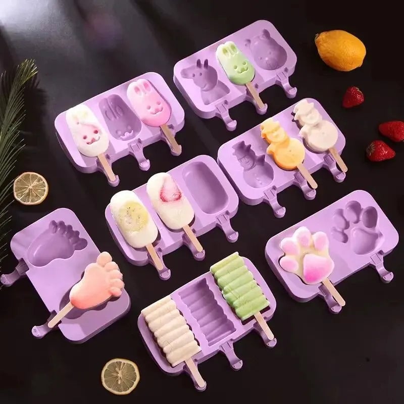 Silicone Ice Cream Popsicle Molds with Lid - DIY Cartoon Ice Lolly