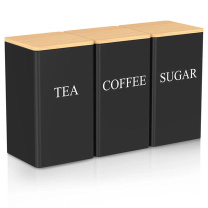 3Pcs Vacuum Sealed Stainless Steel Coffee Bean Tea Sugar Jars Set