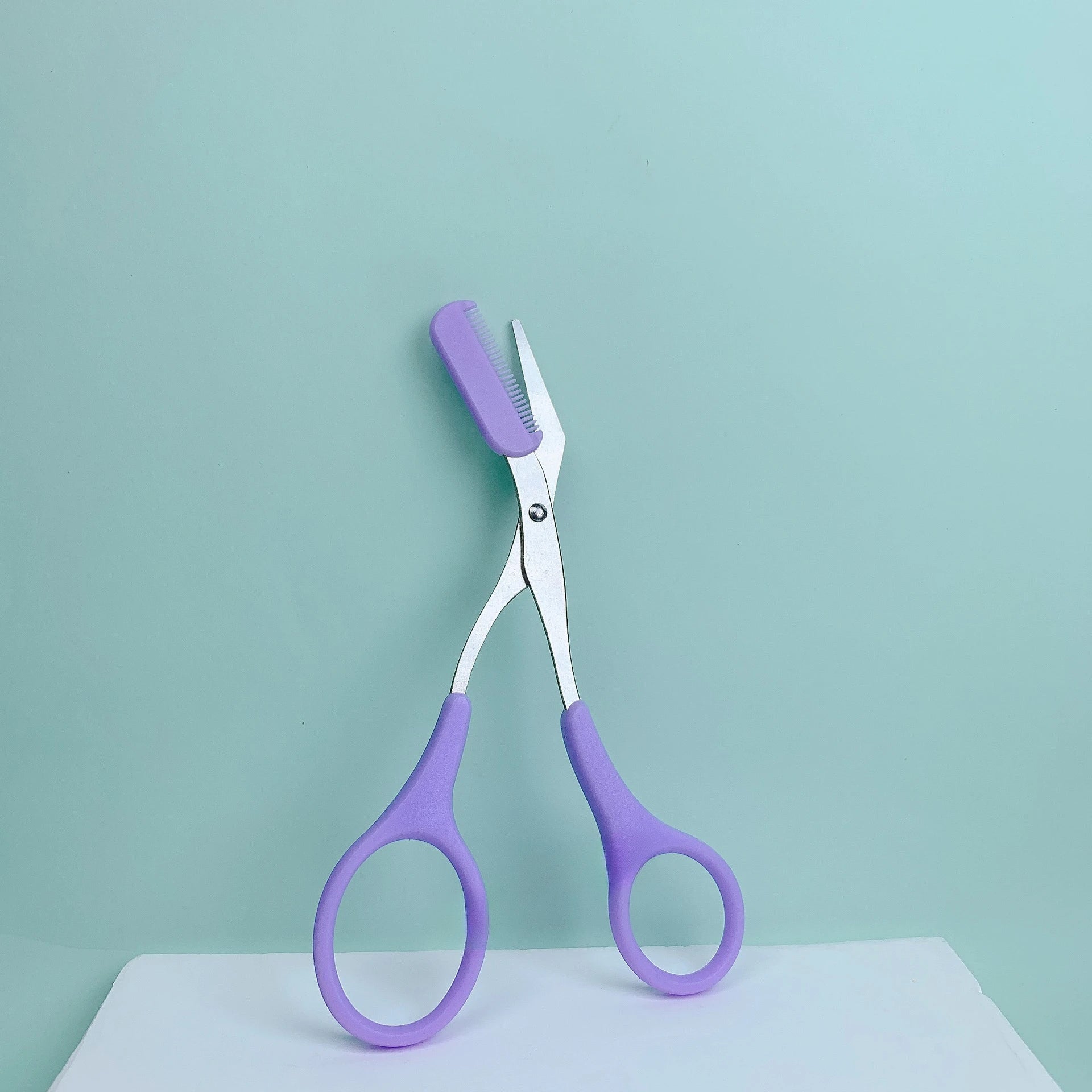 Pink Stainless Steel Eyebrow Scissors with Built-in Comb Precision Tool