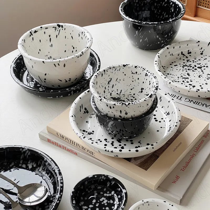 6-Piece Ceramic Plate Set Splashing Ink Design Breakfast Dessert