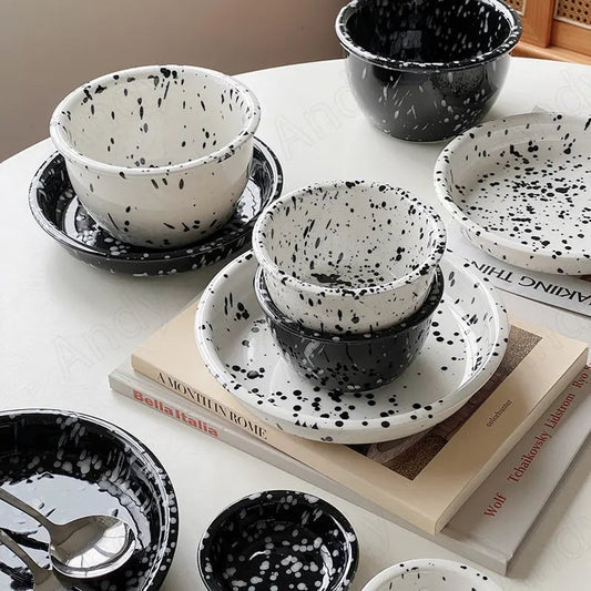 6-Piece Ceramic Plate Set Splashing Ink Design Breakfast Dessert