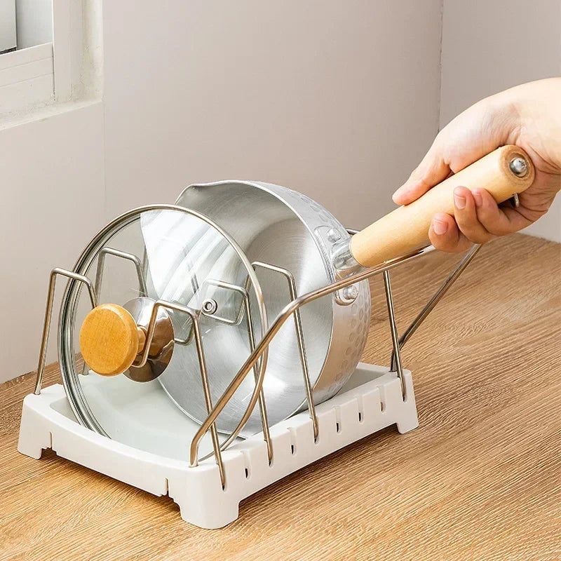 Adjustable Pot Lid Rack & Spoon Holder - Kitchen Organizer Stand