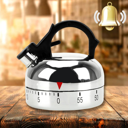 60-Minute Mechanical Kitchen Timer - Kettle Shape Countdown Alarm