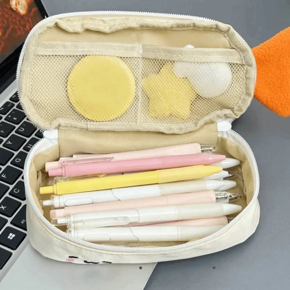 Large Capacity Double-Layer Kawaii Shrimp Pencil Case Makeup Bag