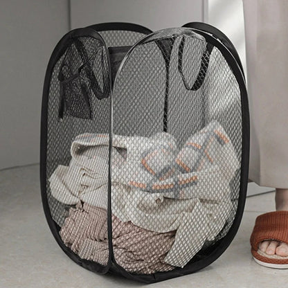 Foldable Mesh Laundry Sorting Basket with Frame - Dirty Clothes