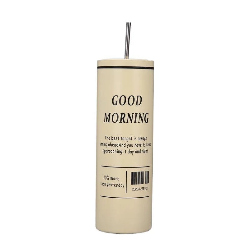 Stainless Steel Insulated Coffee Cup with Straw - Hot & Cold Drinks
