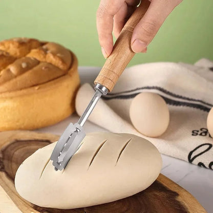 5-Blade Bread Dough Cutter Wooden Handle Baguette Pastry Knife