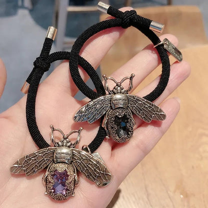Crystal Rhinestone Hair Scrunchies - Elastic Retro Bee Design