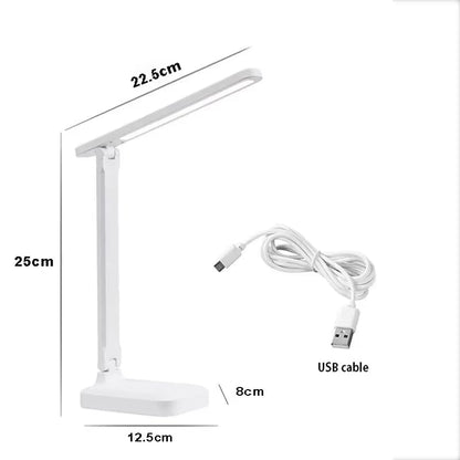 LED Touch Switch Folding Desk Lamp USB Dimmable White Bedside Study