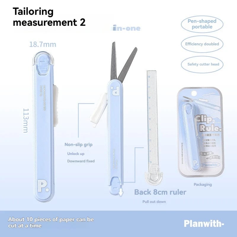 Mini Portable 2-in-1 Scissors Paper Cutter Knife Pen Shape Art Tool