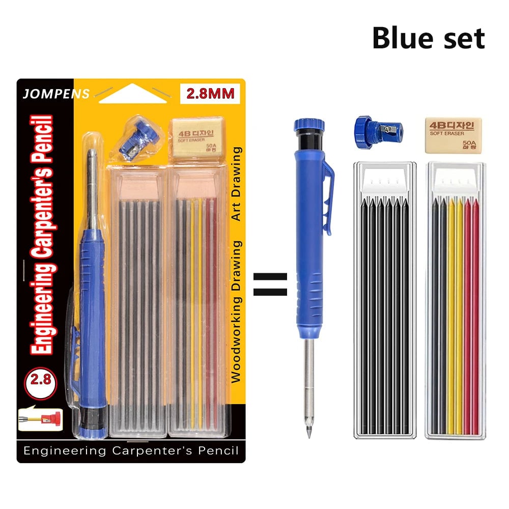 Solid Carpenter Pencil Set with Built-In Sharpener Deep Hole Marking