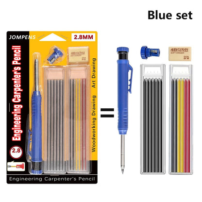 Solid Carpenter Pencil Set with Built-In Sharpener Deep Hole Marking