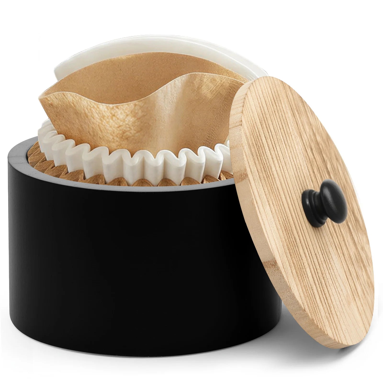Large Wood Coffee Filter Storage Box Dispenser Organizer