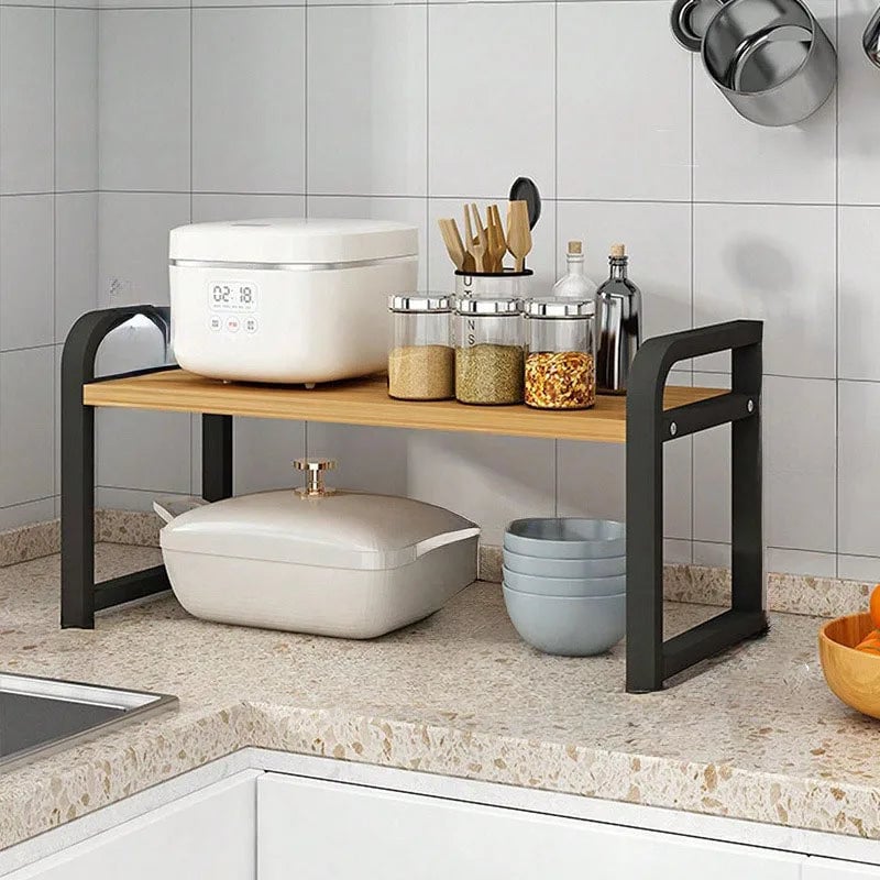 Telescopic Kitchen Countertop Storage Rack - Layered Shelf Organizer