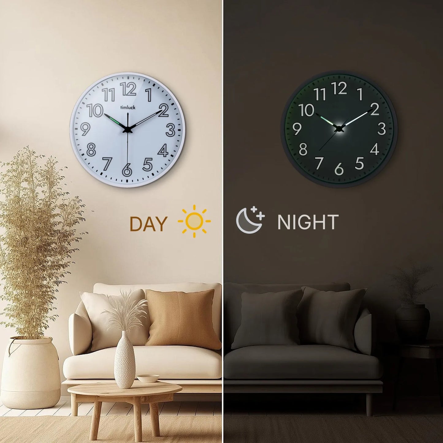 Silent LED Wall Clock Light Sensor Auto-Illuminated Non-Ticking