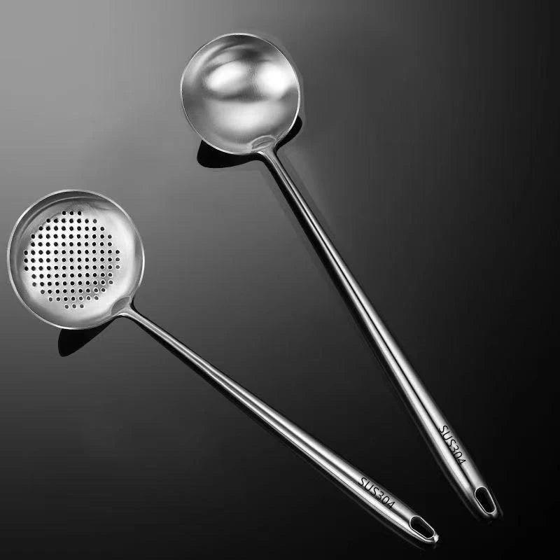 304 Stainless Steel Wok Spatula & Slotted Turner Rice Spoon Set