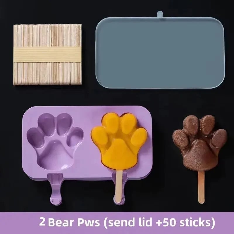 Silicone Ice Cream Popsicle Molds with Lid - DIY Cartoon Ice Lolly