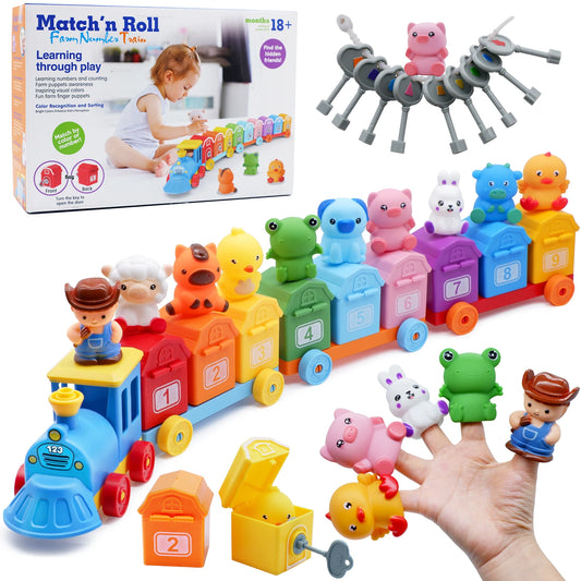 Montessori Farm Train Set - Counting Sorting Learning Toy Toddlers