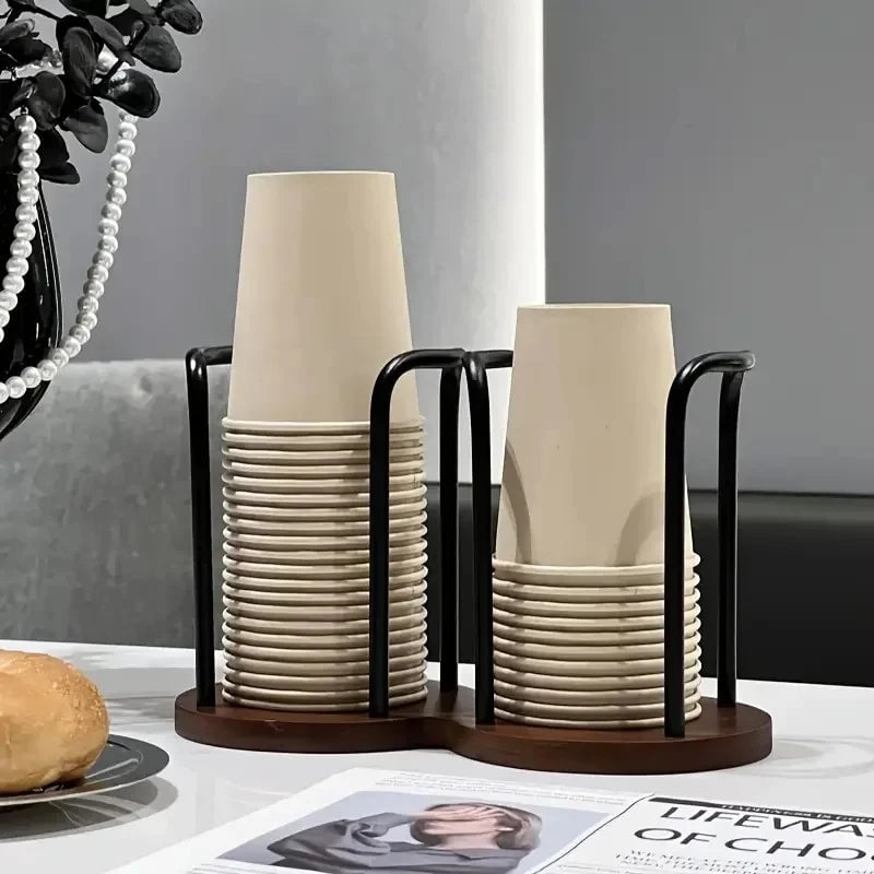 Wood Disposable Cup Dispenser Rack with Extended Stick - Storage Stand