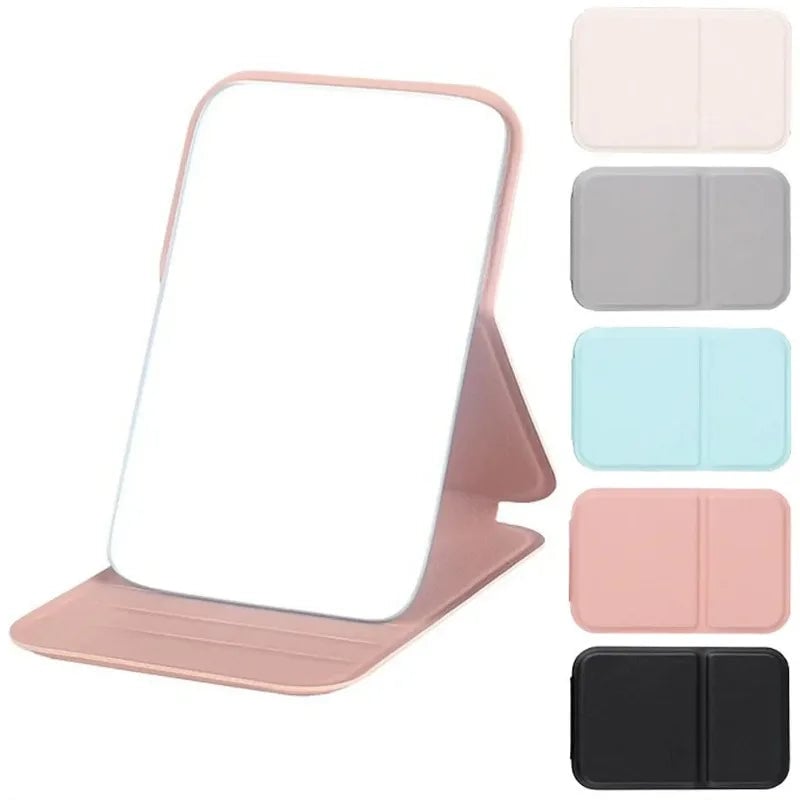 Foldable PU Leather Desktop Makeup Mirror - Portable Compact Design