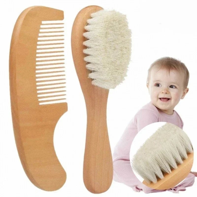 Natural Wool Wood Baby Hair Brush - Gentle Massage Comb for Newborns