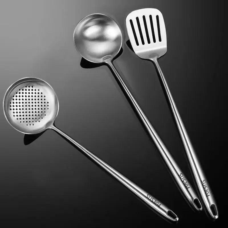 304 Stainless Steel Wok Spatula & Slotted Turner Rice Spoon Set