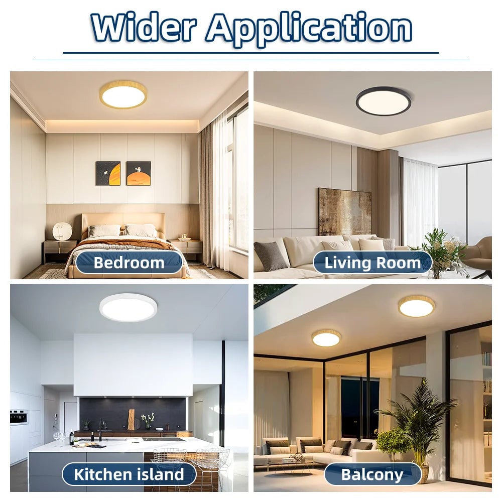 2.2cm Ultra Thin LED Ceiling Light Waterproof 3 Color Wood Grain