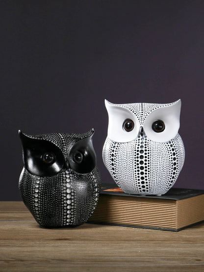 Resin Owl Statues Black White Animal Sculpture Home Decor Indoor