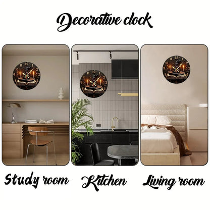 Wizard Hat Books Wooden Wall Clock Silent Round Home Decor