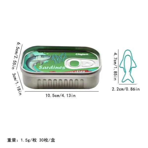 Sardine Cartoon Metal Paper Clips Bookmarks Set with Iron Storage Box