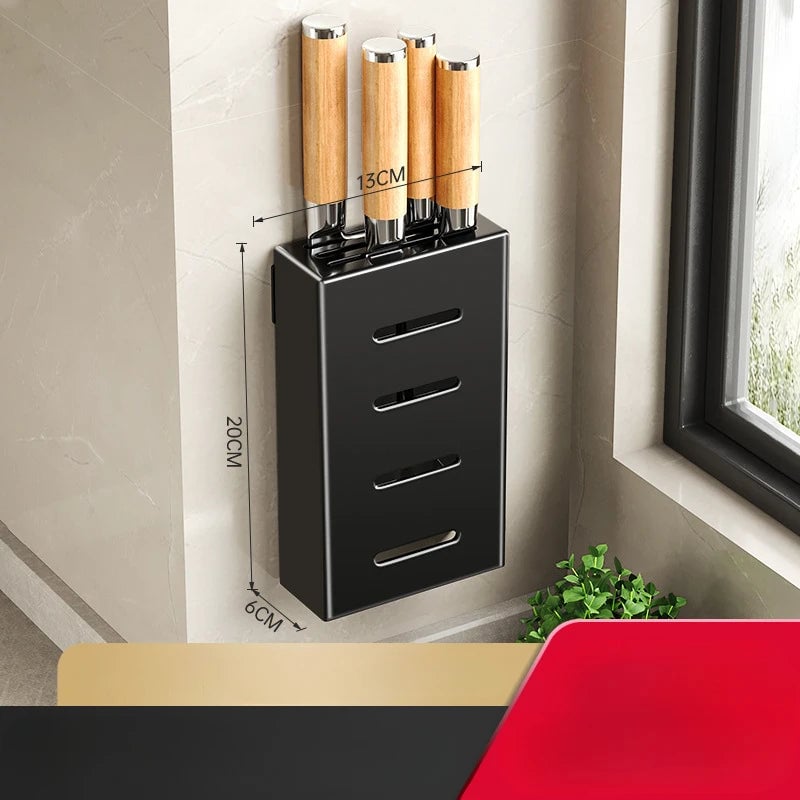 Non-Perforation Wall Mount Kitchen Knife Storage Box Organizer Rack