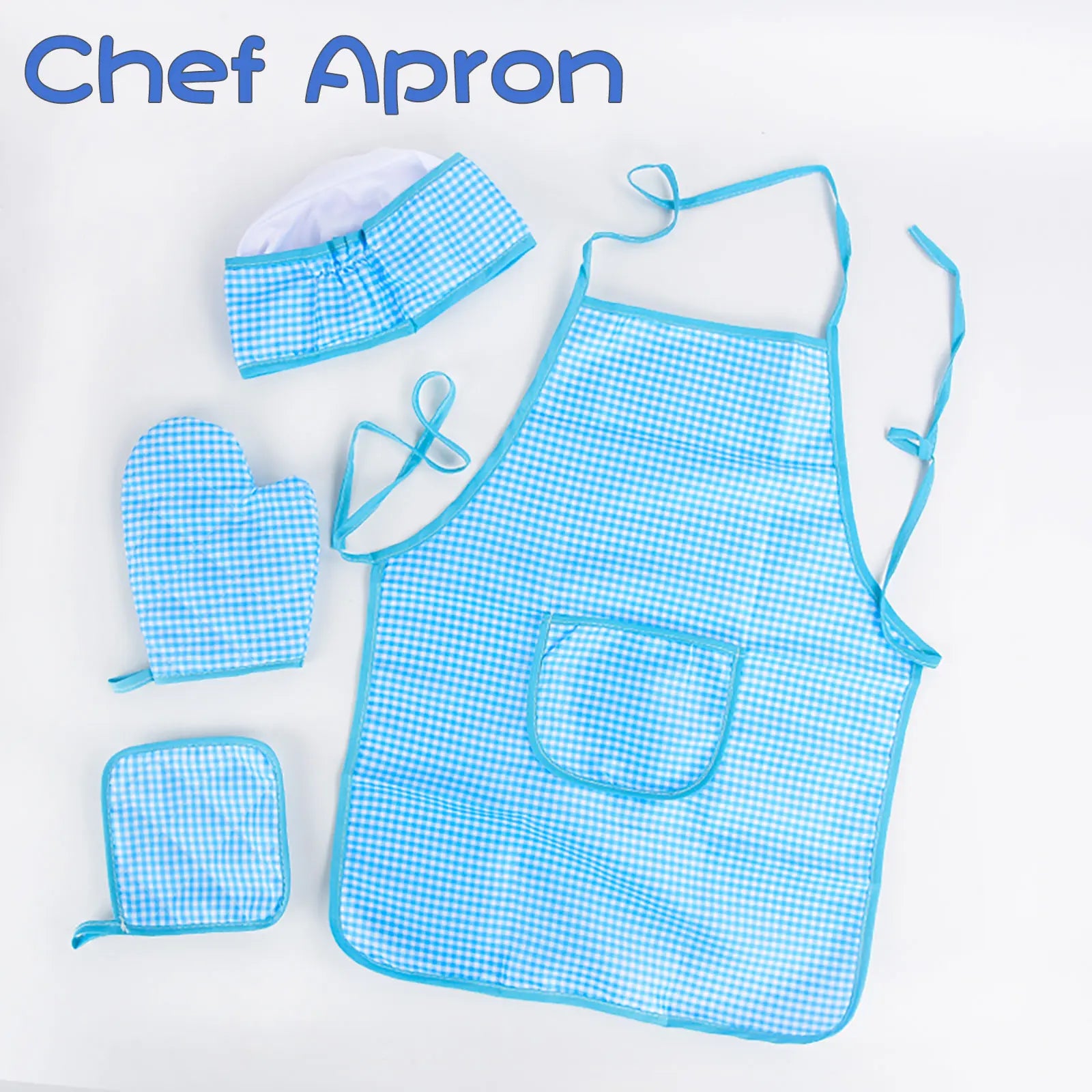 Kids Kitchen Play Set with Checkered Apron - Dress Up Cooking Toy