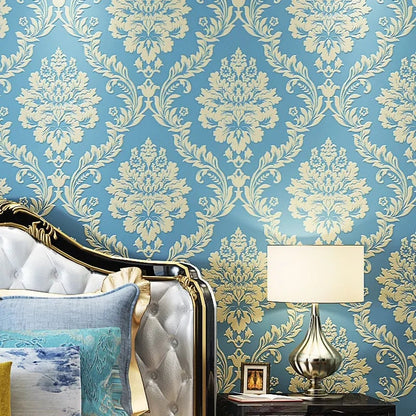 3D Metallic Damask Vinyl Wallpaper Roll Beige Cream Red Brown