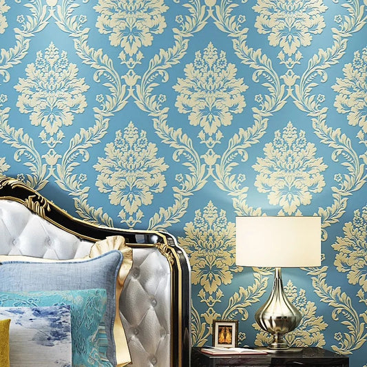 3D Metallic Damask Vinyl Wallpaper Roll Beige Cream Red Brown