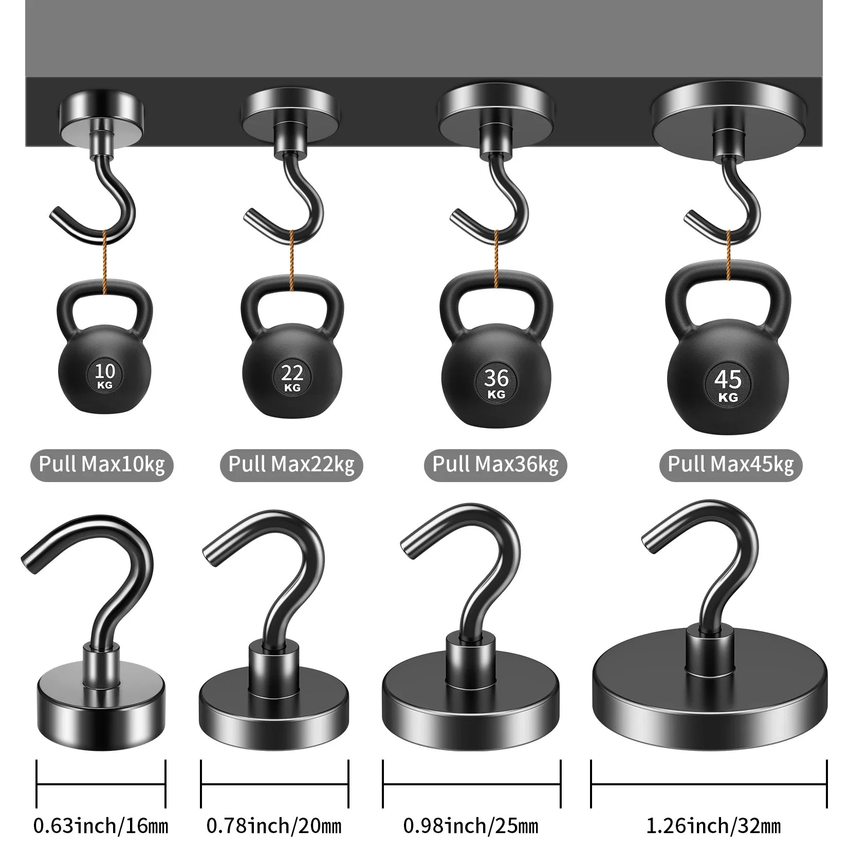 Heavy Duty Magnetic Hooks Black 4/6/8/12 Pack Home Office Hanging