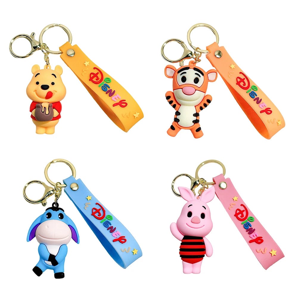 Winnie Pooh PVC Keychain Set - Eeyore Tigger Piglet Character Keyrings