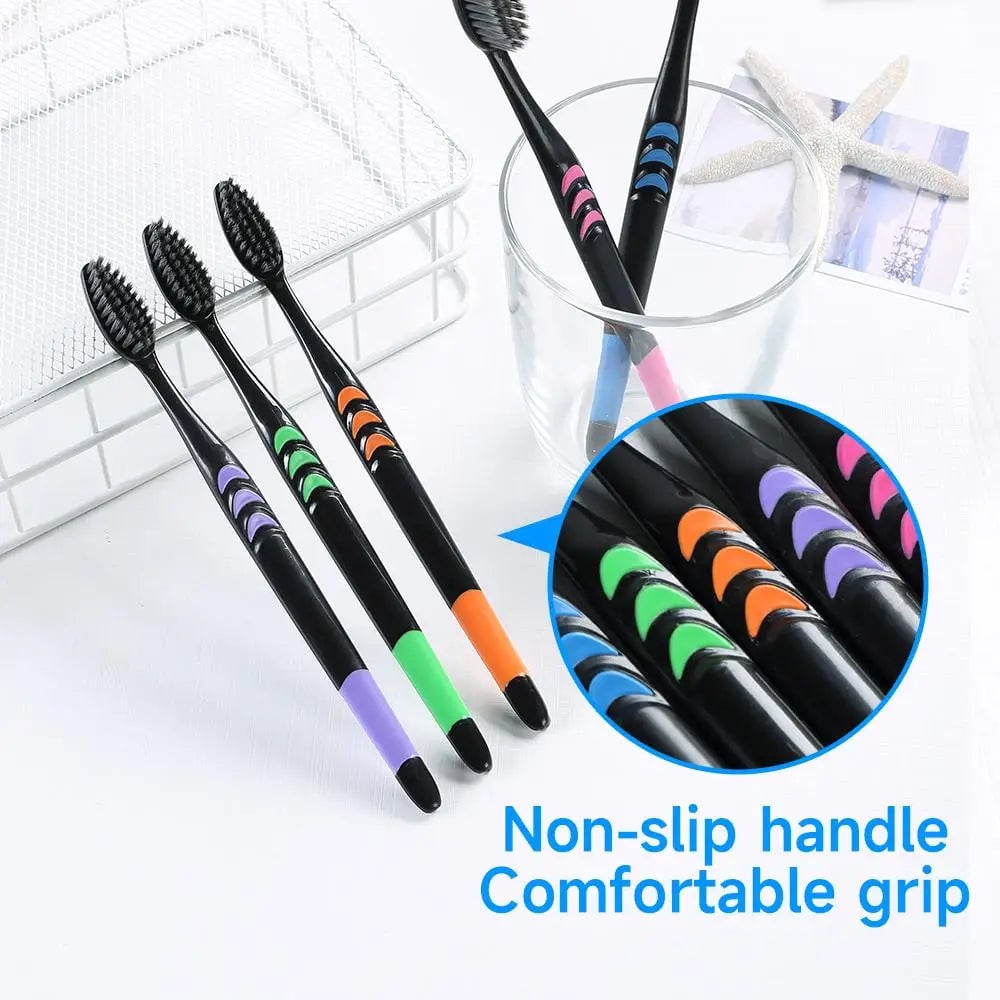 10 Pack Bamboo Charcoal Soft Bristle Toothbrushes for Family Travel