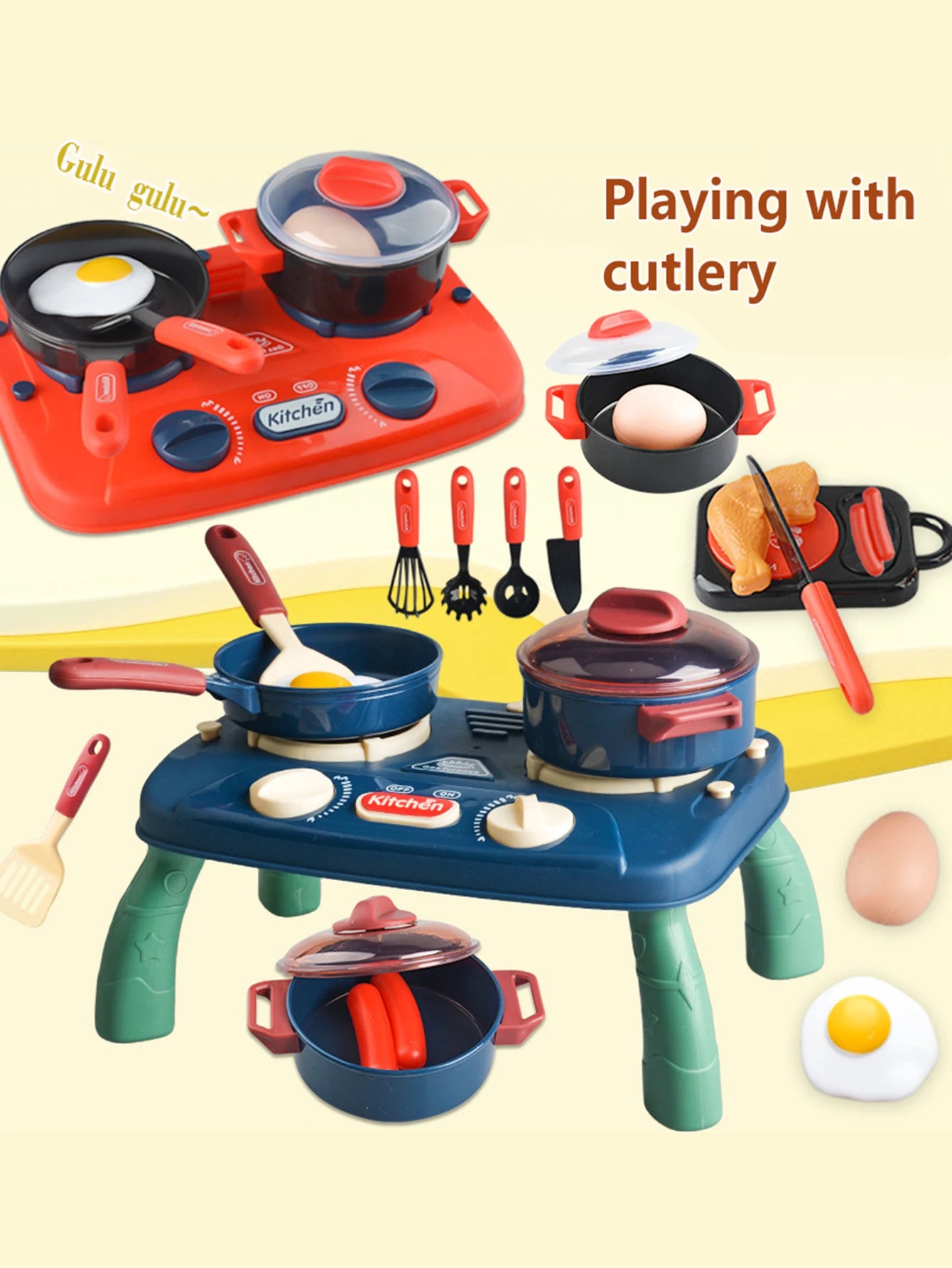 Kids Kitchen Playset with Light Sound Effects - Pretend Cooking Toy
