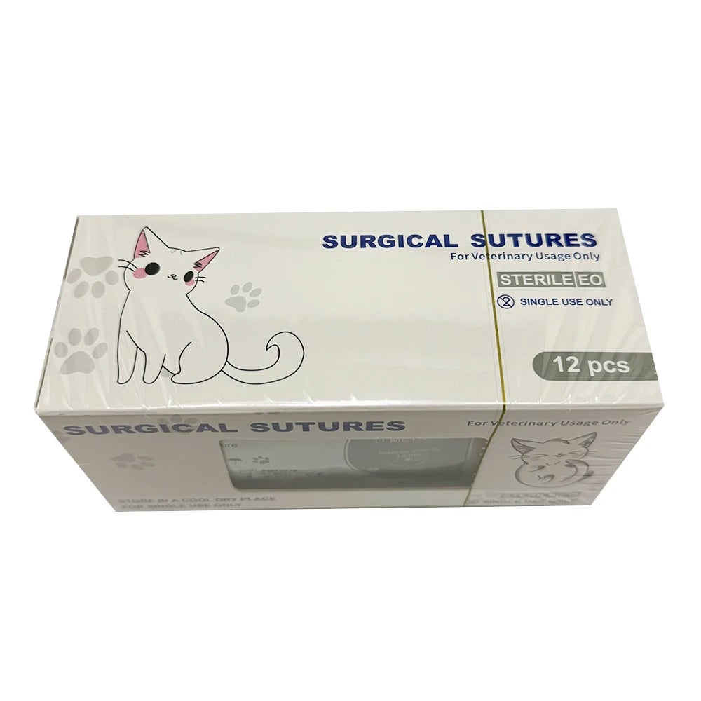 12pcs Pet PDO Sutures 3/8 Circle 90CM Needle 2/0-5/0 Cat Dog Surgery