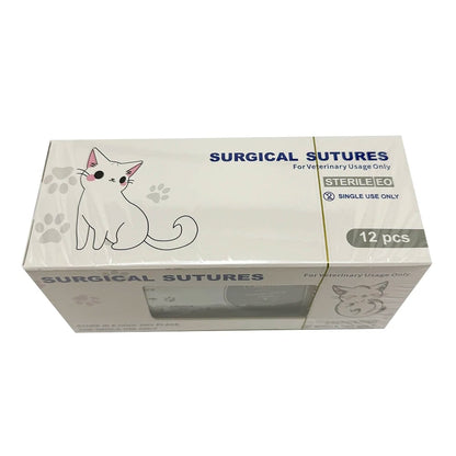 12pcs Pet PDO Sutures 3/8 Circle 90CM Needle 2/0-5/0 Cat Dog Surgery